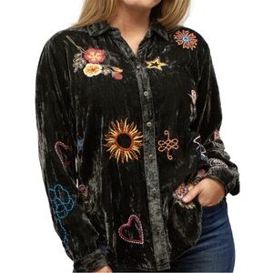 Kyla Seo Anthropology Velvet Embroidered Top NEW